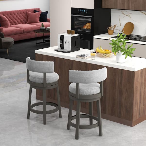 ANGELES HOME 27 in. Gray Low Back Rubber Wood Counter Bar