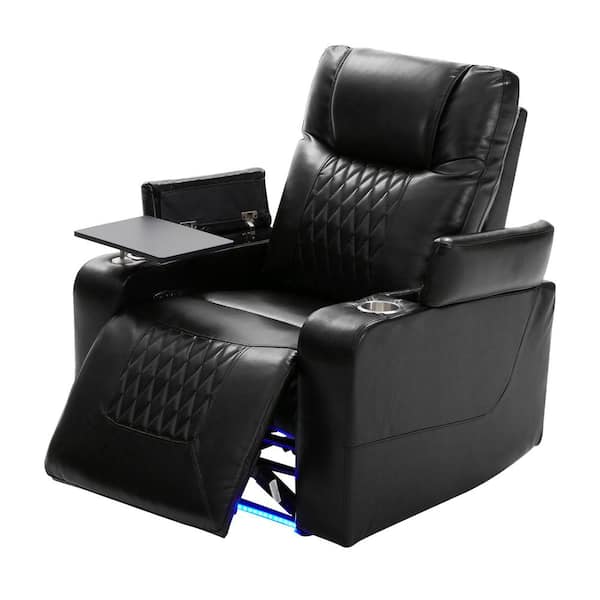 Unbranded Black PU Leather Power Motion Recliner Chair with USB Port and 360° Swivel Tray Table