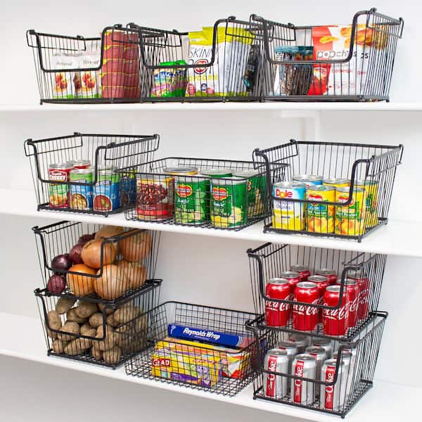 Farmlyn Creek 3 Pack Metal Wire Storage Baskets For Shelves, Pantry,  Closet, Long Narrow Organizer Bin, Black, 16 X 6 X 6 In : Target