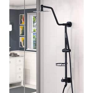 1-Spray Multi-function Round Wall Bar Shower Kit with Fixed Shower Head and Hand Shower in Matte Black