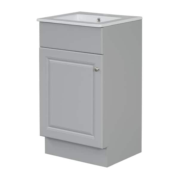 CHRISTOPHER KNIGHT HOME Kennings Modern 18 in. Bathroom Grey Bath Vanity with White Ceramic Sink Top, Shelves