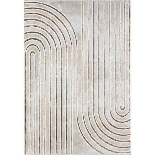 Glam Beige 2 ft. x 3 ft. Mid-Century Polypropylene Polyester Area Rug