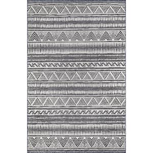 Maia Southwestern Striped Gray 5 ft. x 8 ft. Indoor/Outdoor Patio Area Rug
