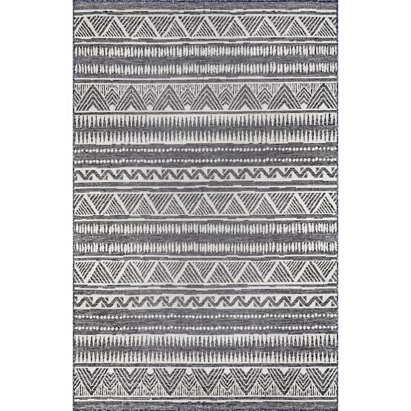 Maia Southwestern Striped Gray 5 ft. x 8 ft. Indoor/Outdoor Patio Area Rug