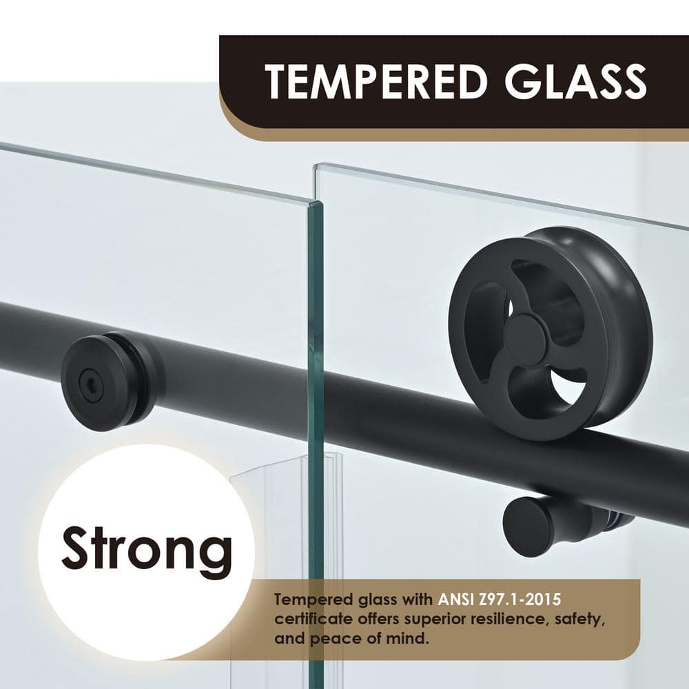 60'' Matte Black Frameless Sliding Shower Door with Clear Tempered Glass
