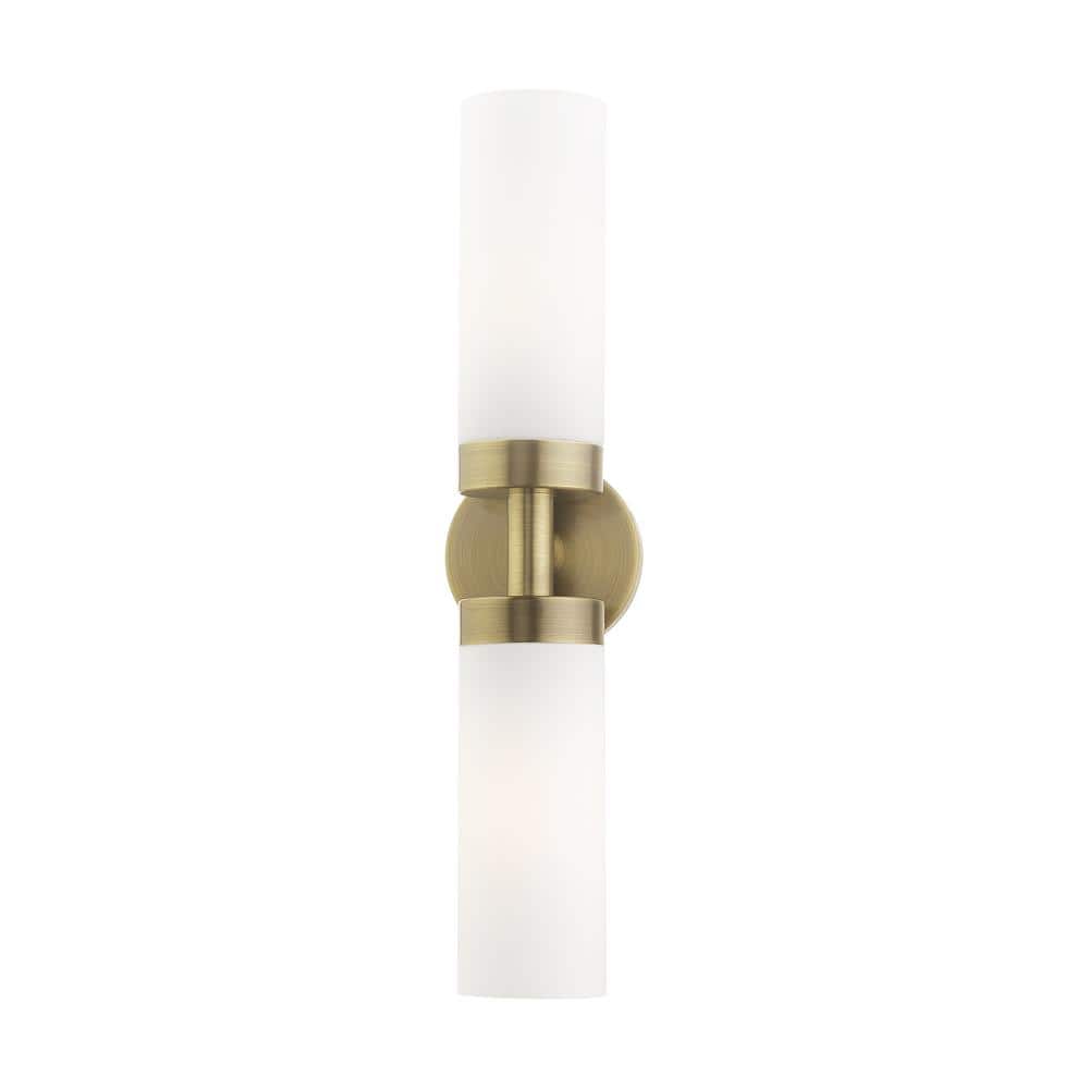 Aero Antique Brass 2-Light Vanity with Satin Opal White Glass
