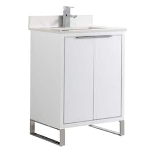 Opulence 24 in. W x 18 in. D x 33.5 in H. Bath Vanity in White Matte with White Carrara Single Sink Stone Top