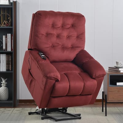 35 in. Width Big and Tall Red Fabric Tufted Lift Recliner