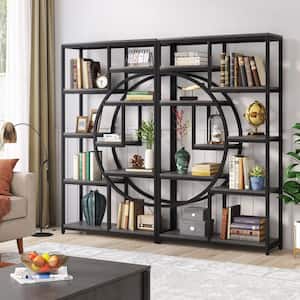 Eulas 68.89 in. Tall Gray and Black Wood 9-Shelf Bookcase Bookshelf with Storage Shelves for Home Office, Living Room