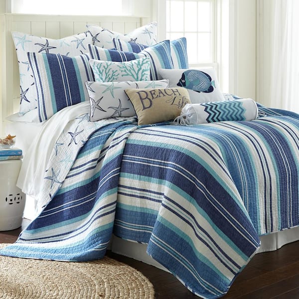 LEVTEX HOME Camps Bay 3-Piece Blue Cotton Full/Queen Quilt Set