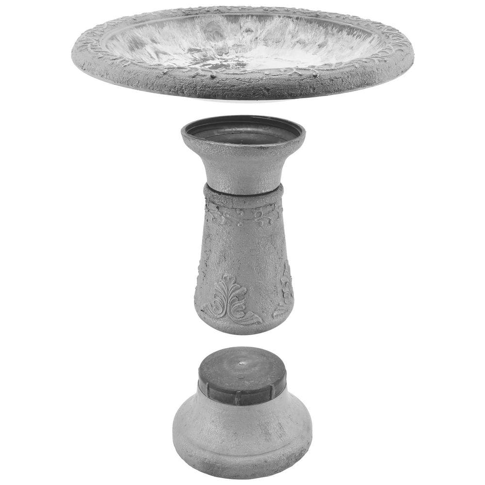 Green Fiberclay Ornate Floral Standing Birdbath
