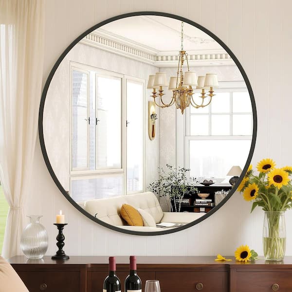 30 in. W x 30 in. H Round Framed Wall for Over Sink, Entryway, Living Room, Bathroom Vanity Mirror in Matter Black