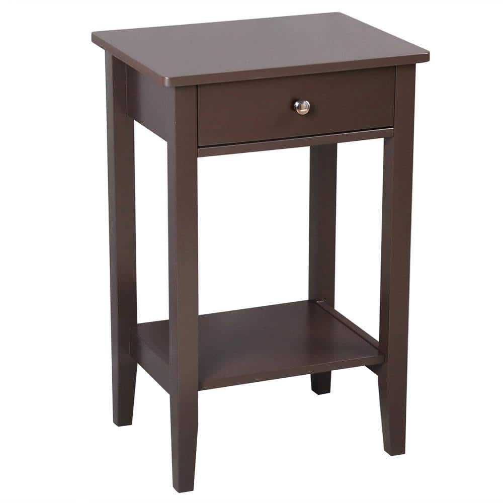 Dark Brown MDF Wood 1-Drawer Nightstand with Shelf