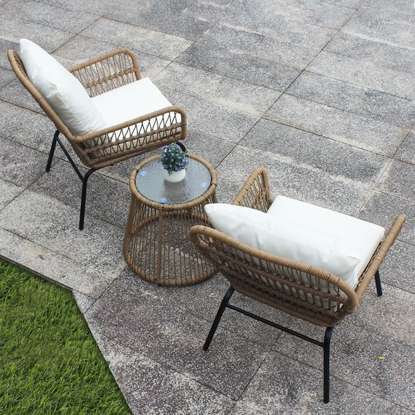 Mondawe 3-Piece Black Wicker Outdoor Lounge Chair Loveseat with