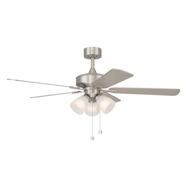 Stellant II 52 in. Indoor/Covered Outdoor Downrod Brushed Nickel Traditional Ceiling Fan w/ 3 3000K LED Bulbs Included