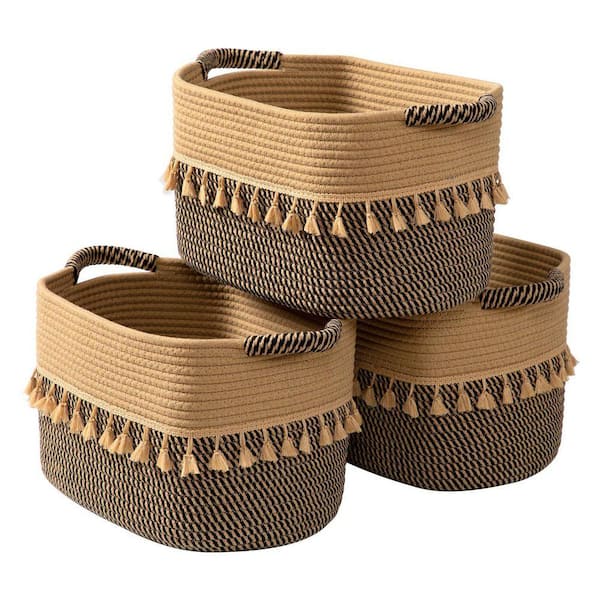 Black 14.96 in. x 8.66 in. Cotton Decorative Basket Set of 3