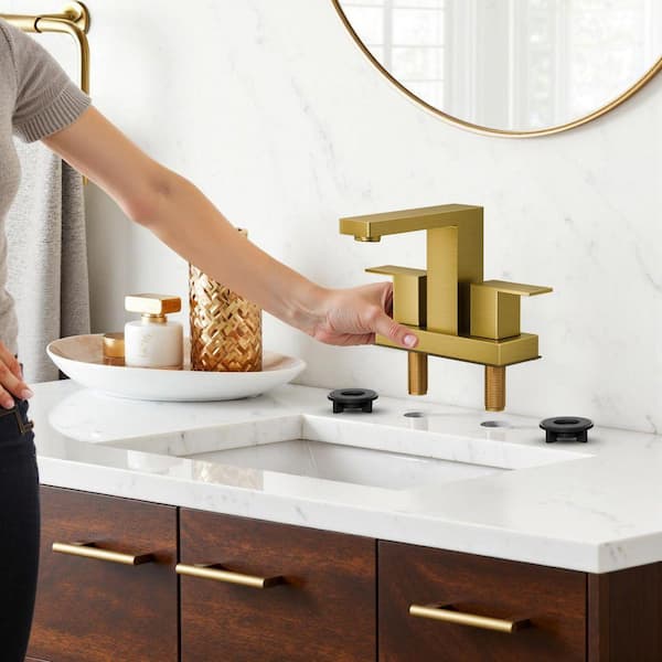 ANZA 4 in. Centerset Double Handle Low Arc Bathroom Faucet with