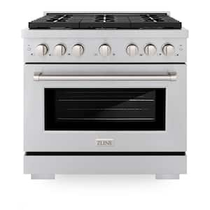 36 in. 6 Burner Freestanding Gas Range with Convection Gas Oven in Stainless Steel