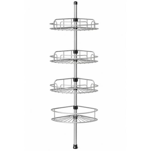 Tension Pole Mount Adjustable Rust-Resistant 4-Tier Shower Caddy in Silver Gray 47-121 in. No-Drill  for Space-Saving