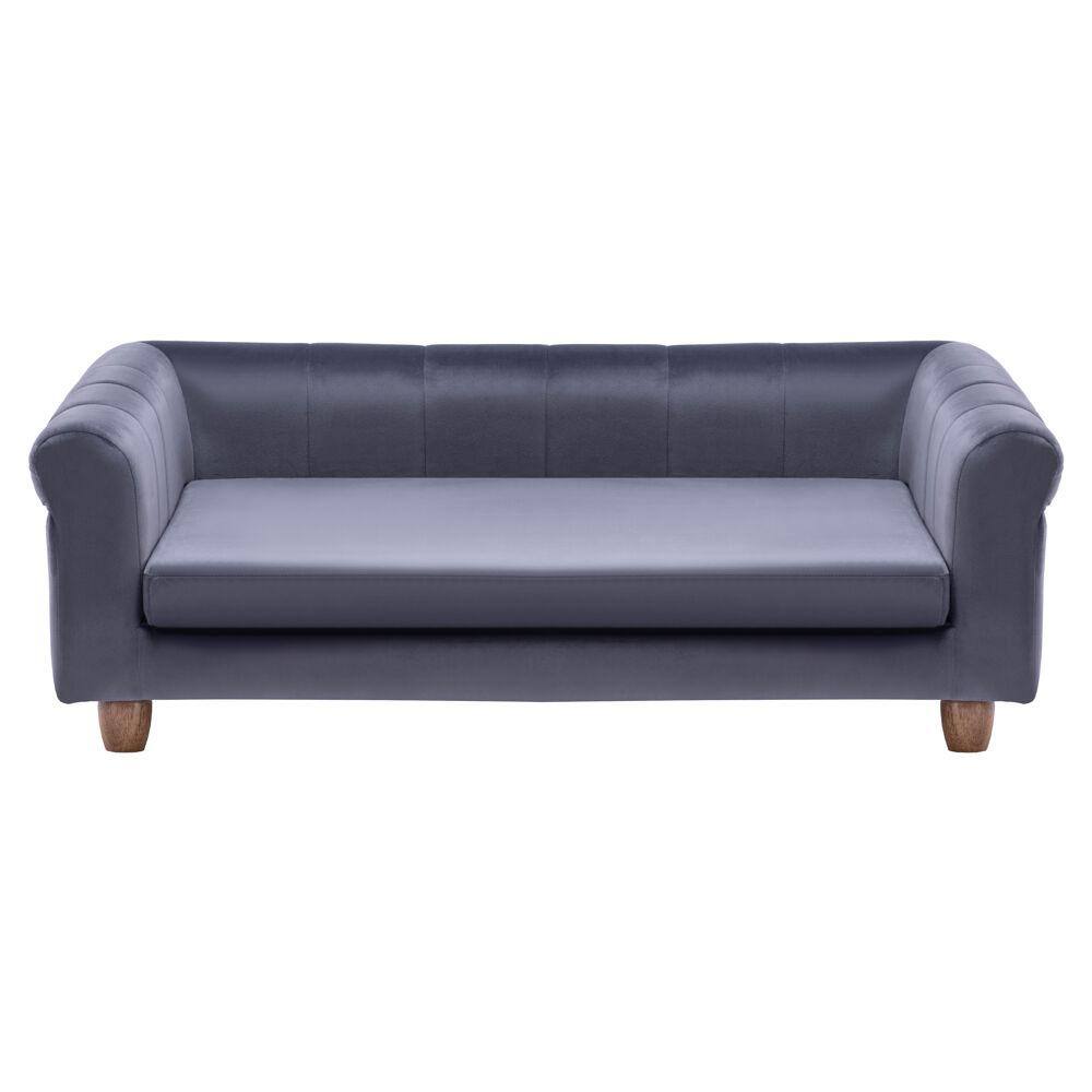 Elegant Gray Faux-Velvet Elevated Dog Bed with Wood Legs