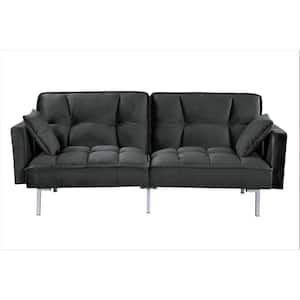 Bernal 75.6 in. W Velvet Black Twin Size Futon Sofa Bed