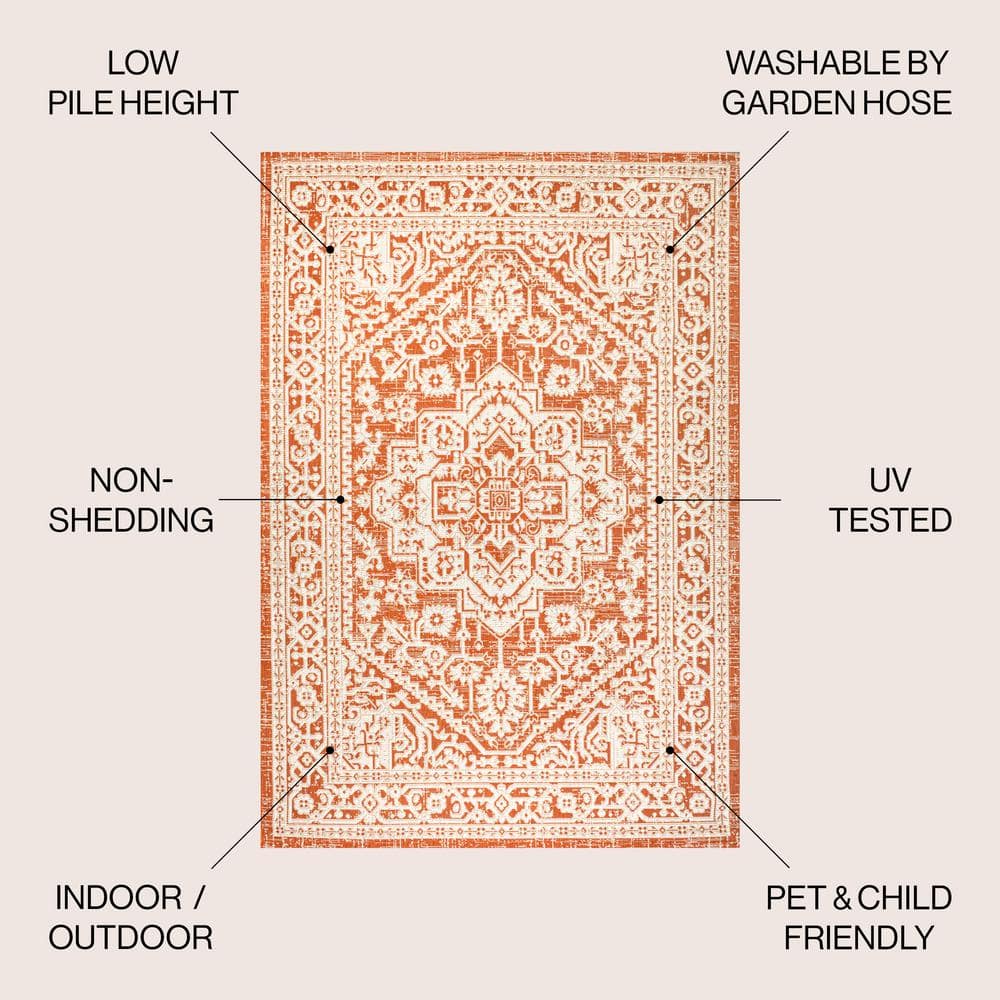 Sinjuri Orange/Cream Medallion Handwoven 9' x 12' Indoor/Outdoor Rug