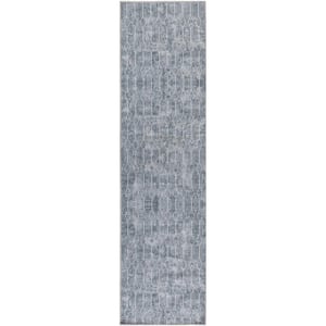 Machine Washable Series 1 Blue Grey 2 ft. x 8 ft. Geometric Contemporary Runner Area Rug