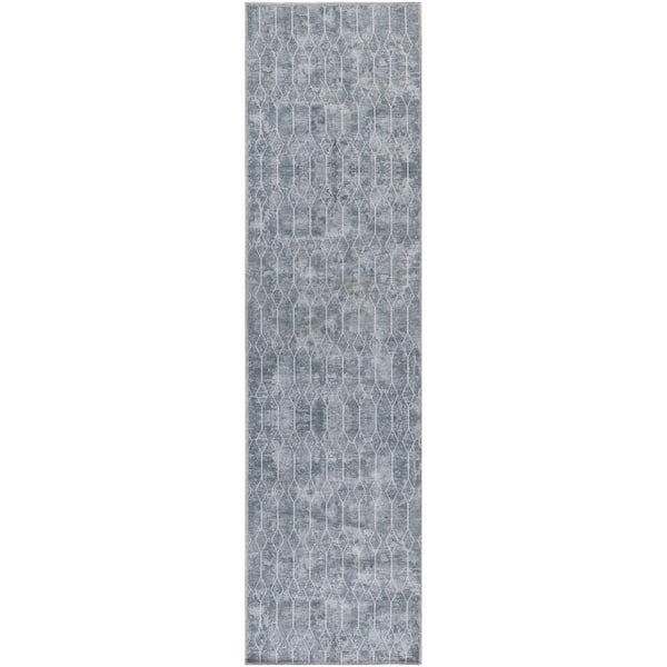 Unbranded Machine Washable Series 1 Blue Grey 2 ft. x 8 ft. Geometric Contemporary Runner Area Rug