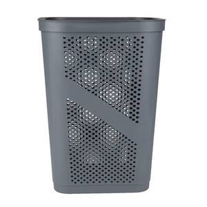 60 Liter Gray Perforated Plastic Dirty Clothes Storage Basket with Lid