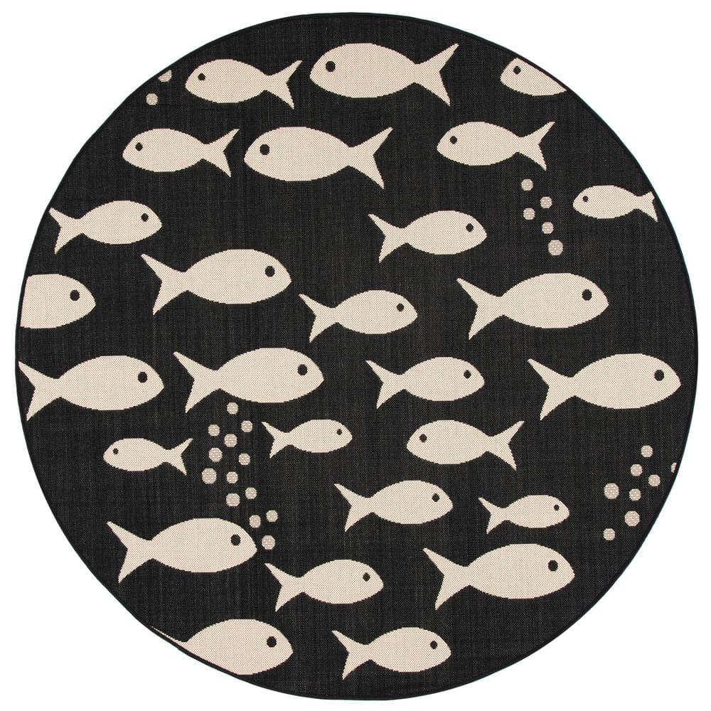 Courtyard Black/Beige 5 ft. x 5 ft. Novelty Fish Indoor/Outdoor Patio  Round Area Rug price history on PriceWatchPro