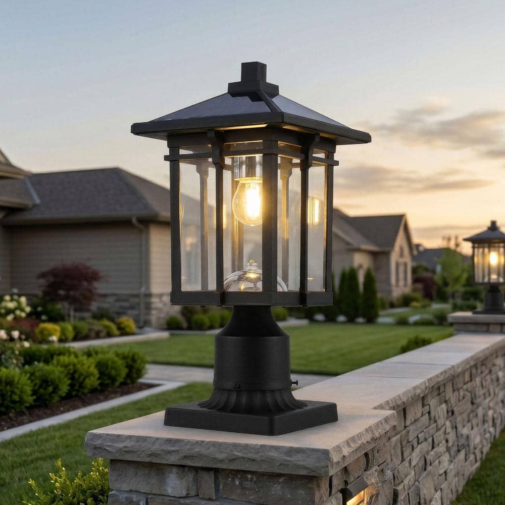 (1-Pack) 15.8 in. Dusk to Dawn Outdoor Waterproof Hardwired Aluminum Post Lights with Pier Mount Base, Black price history on PriceWatchPro