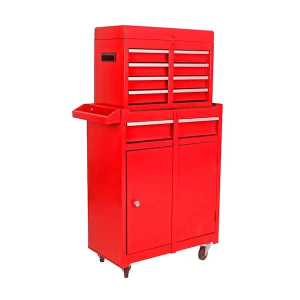 23 in. W x 11 in. D x 40 in. H Red Metal Outdoor Storage Cabinet, Detachable 5-Drawer Tool Chest, Bottom Tool Cabinet