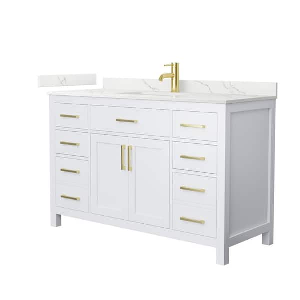 Wyndham Collection Beckett 54 in. Single Freestanding White Bath Vanity with Giotto Quartz Top (Assembled)