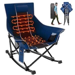 Outdoor Patio Oversized Foldable Heated Rocking Camping Blue and Black Chair With Metal Frame