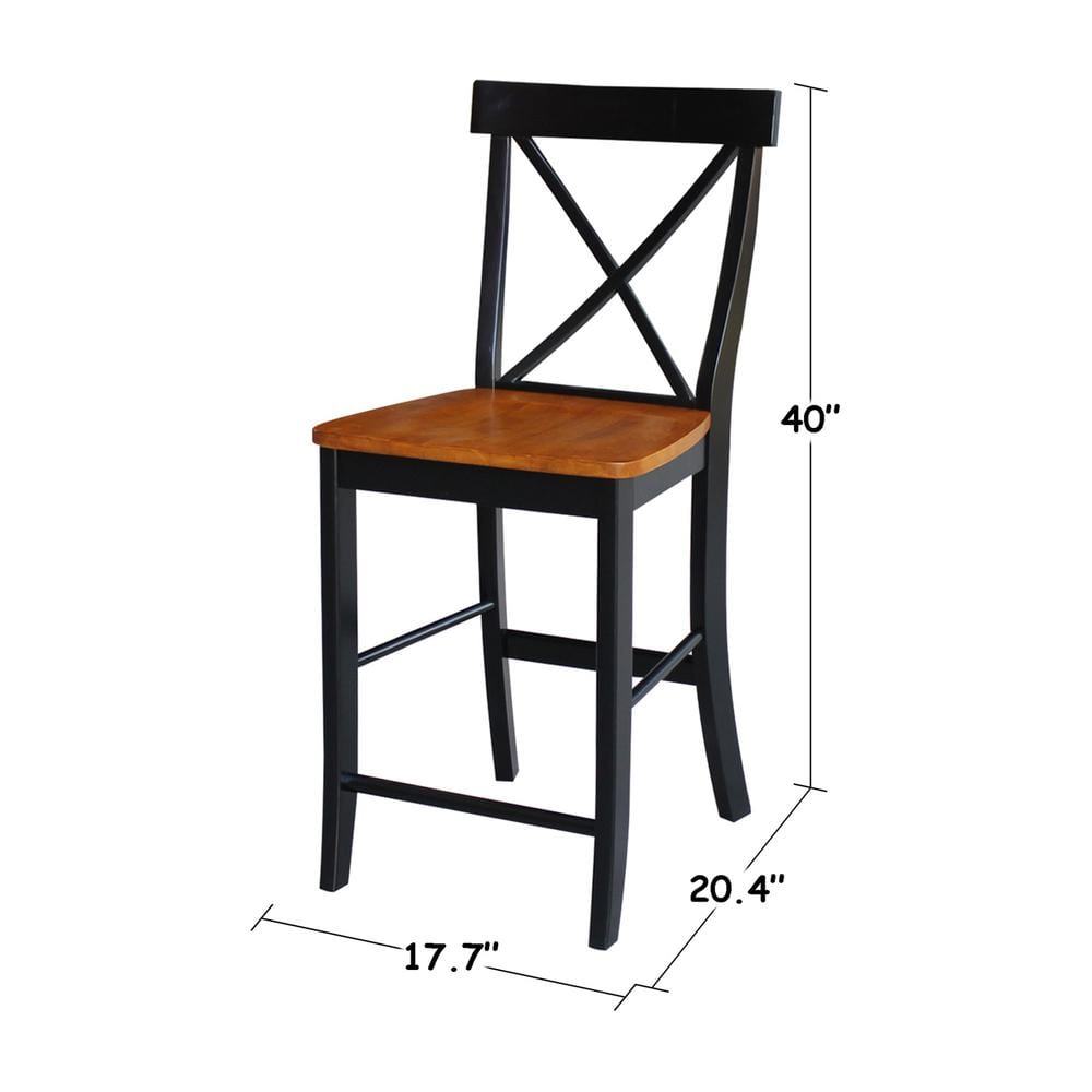 24" Black and Cherry Solid Wood X-Back Counter Stool