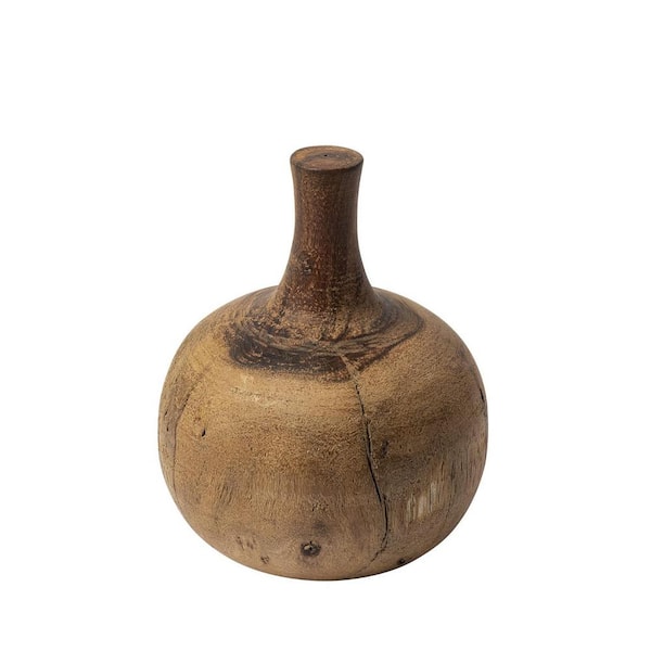 HomeRoots 8 in. Brown Wood Cylinder Decorative Vase