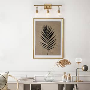 Modern 21.6 in. 3-Light Plated Brass Bathroom Vanity Light with Bell Hammered Glass Shades Bedroom Wall Sconce