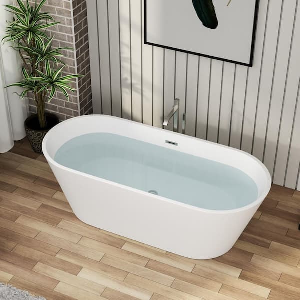 63 in. x 29.5 in. Soaking Bathtub with Center Drain in Gloss White with Chrome Overflow and Pop-Up Drain