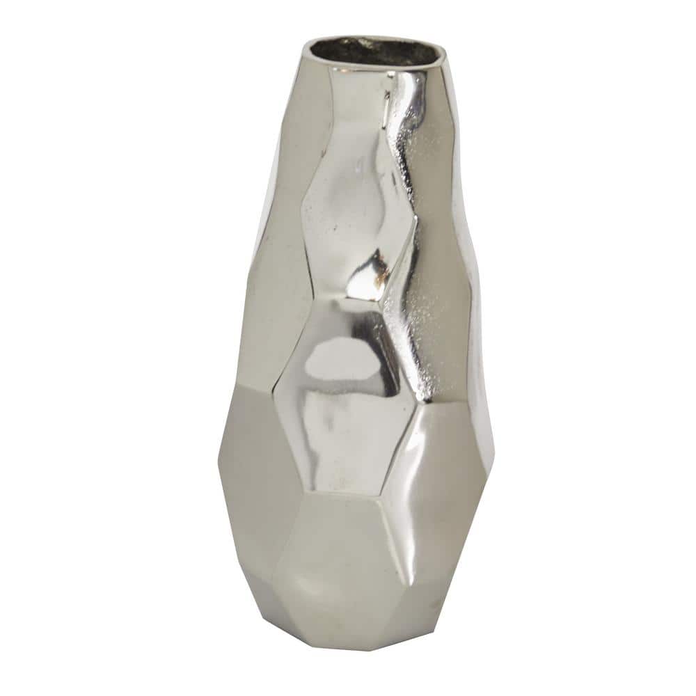 14.85" Silver Geometric Aluminum Metal Decorative Vase