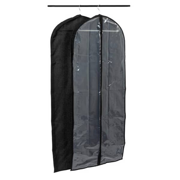 HOUSEHOLD ESSENTIALS 56 in. Black Hanging Zippered Garment Bag with Clear Vision Front (Set of 2)