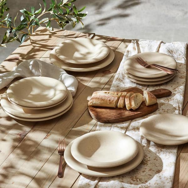 STONE LAIN Aro 24-Piece Cream Matte Stoneware Dinnerware Set
