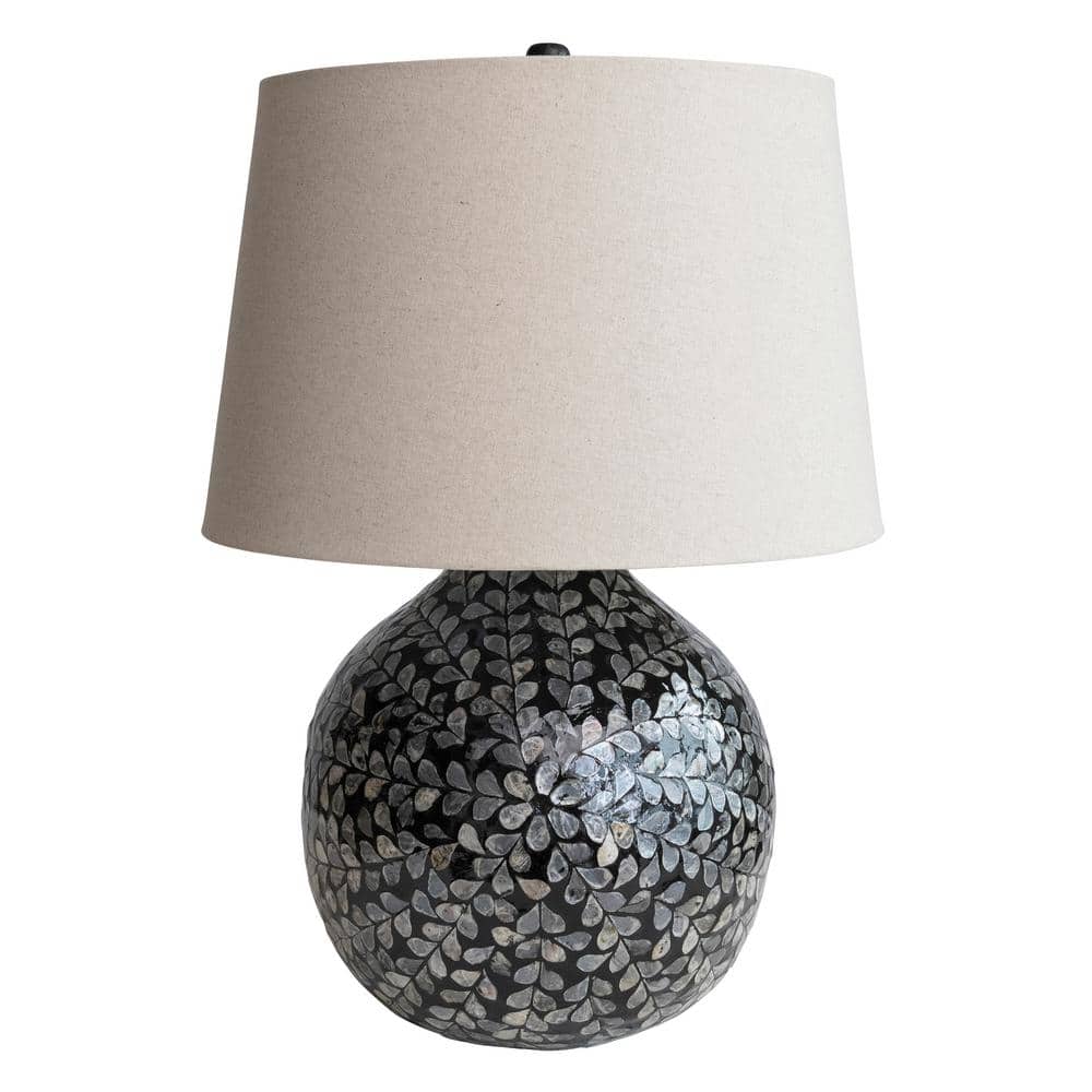 Storied Home 26.2 in. Black Capiz Sphere Table Lamp with Floral 