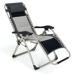 Black Metal Outdoor Adjustable Recliner Folding Padded Zero Gravity Chair