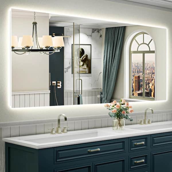 84 in. W x 32 in. H UL Certified Rectangular Frameless Backlited LED Tempered Glass Wall Vanity Mirror