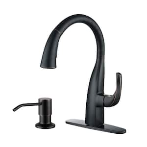 Single Handle Gooseneck Pull Down Sprayer Kitchen Faucet Stainless Steel with Soap Dispenser in Oil Rubbed Bronze