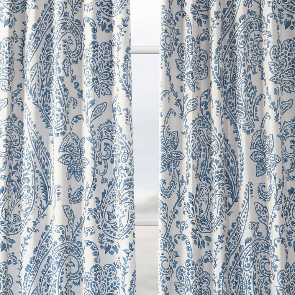 Tea Time China Blue Floral Blackout Polyester Curtain Panel