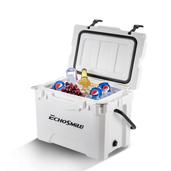 EchoSmile 25 Quart White Rotomolded Cooler， Portable Ice Chest