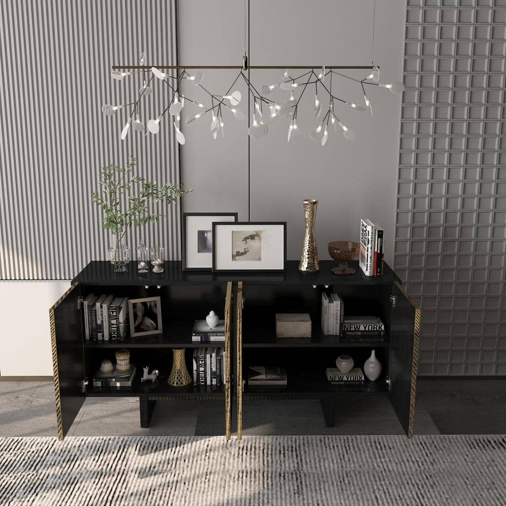 Antique Brown 4-Door Wood Grain Accent Storage Cabinet for Living Room, Foy