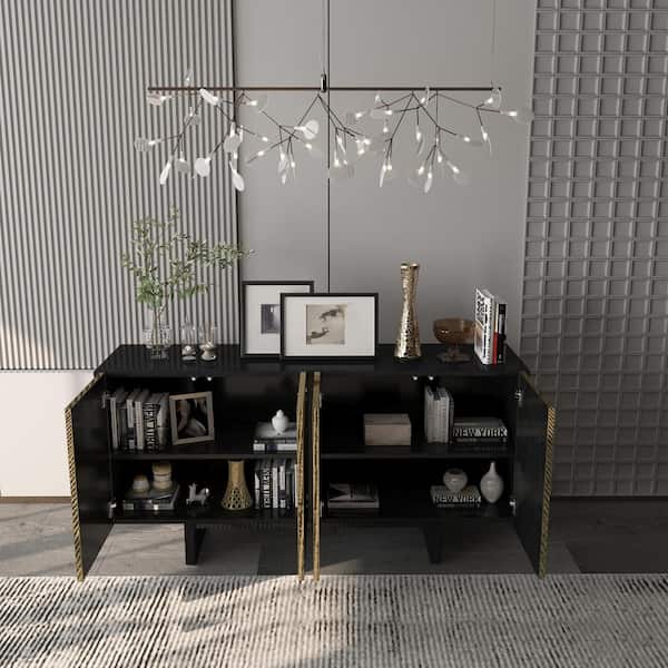 Boyel Living Antique Brown 4-Door Wood Grain Accent Storage Cabinet for Living Room, Foyer and Kitchen-Dining Room