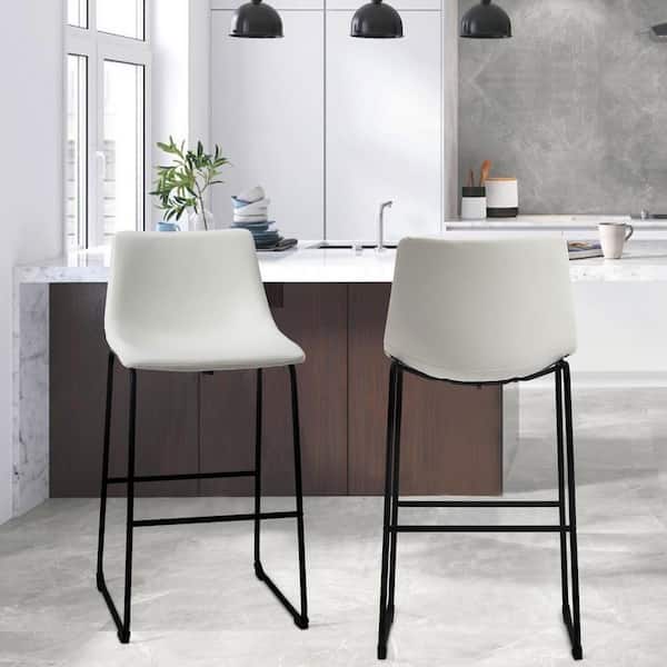 Dovelina 28 in. White Hight Back Metal Frame Bar Stool with Faux Leather Seat (Set of 2)